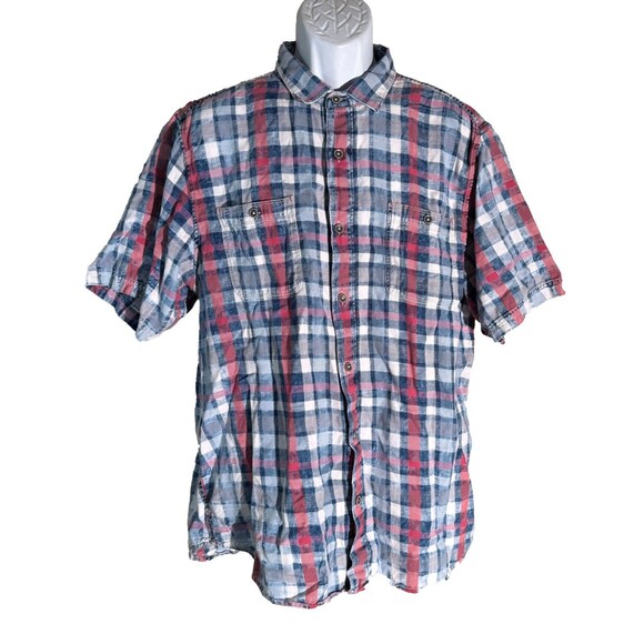 TOMMY BAHAMA Men's Short Sleeve Button Down Inside Out Plaid Shirt XLT - Picture 1 of 7